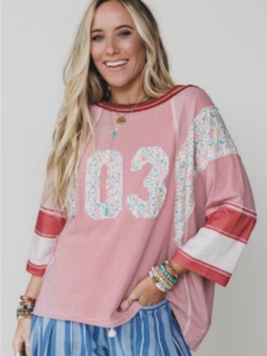 Three Bird Nest Tops - Three Bird Nest Pink Floral '03' Patchwork Pullover
